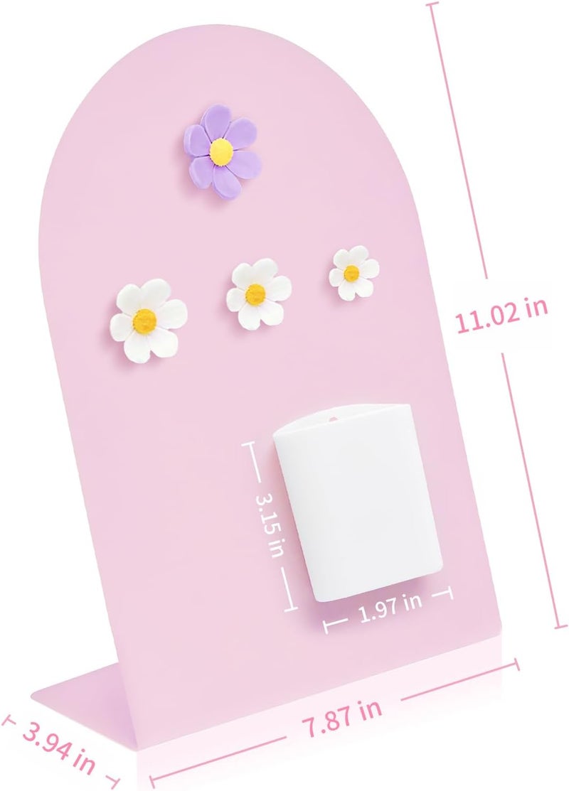 JoMeng Desk Magnetic Message Board, Metal Bulletin/Memo Board with Magnetic Pen Holder and Flower Pins with Stand, Souvenir/Photo Display Board for Home, Office, Dormitory, Apartment, 8 * 11Inch (Pink) - Image 2